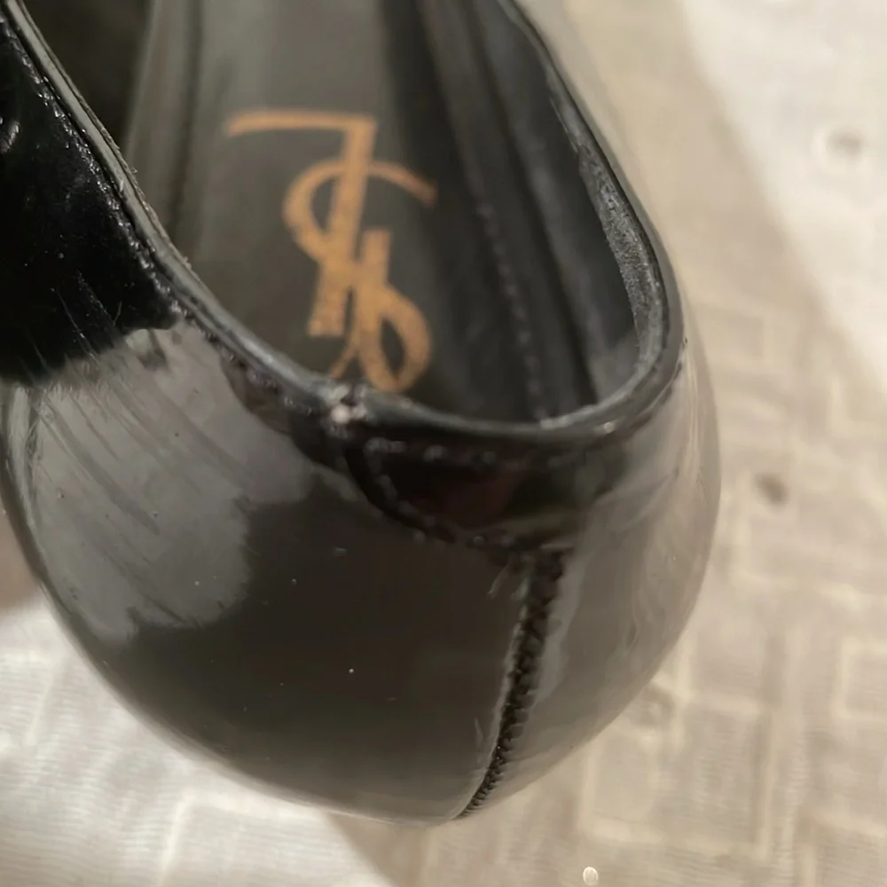 Yves Saint Laurent Black Flat Peep Toe Bow Flat Shoes - Picture 12 of 13